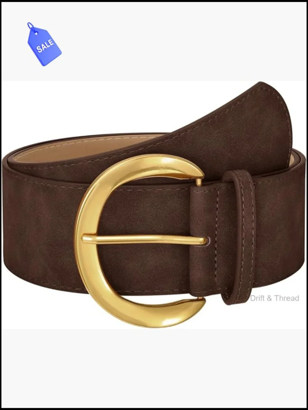 Wide Suede Belt with Gold Buckle Faux Leather